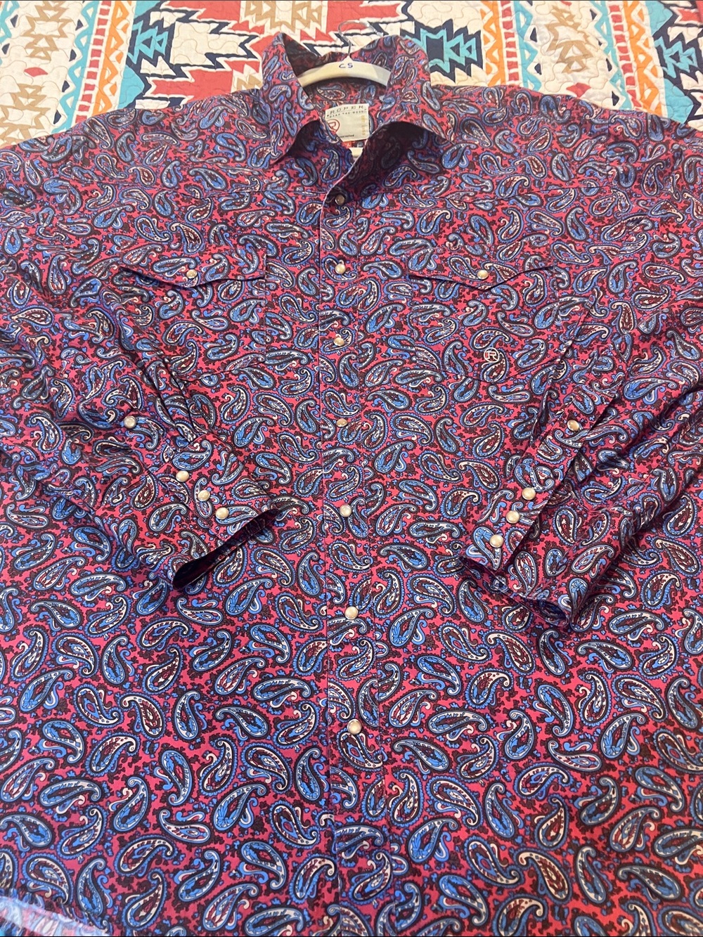 Roper Men's Paisley Button-Down Shirt - Red & Blue